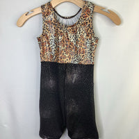Size 8-10: Black/Brown Sparkle Leopard Gymnastics Leotard