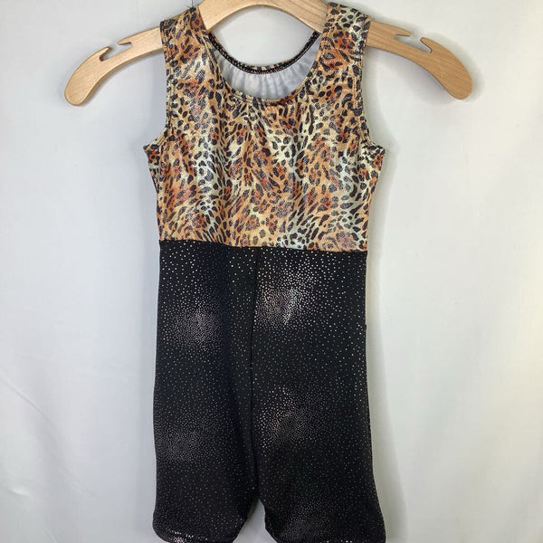 Size 8-10: Black/Brown Sparkle Leopard Gymnastics Leotard