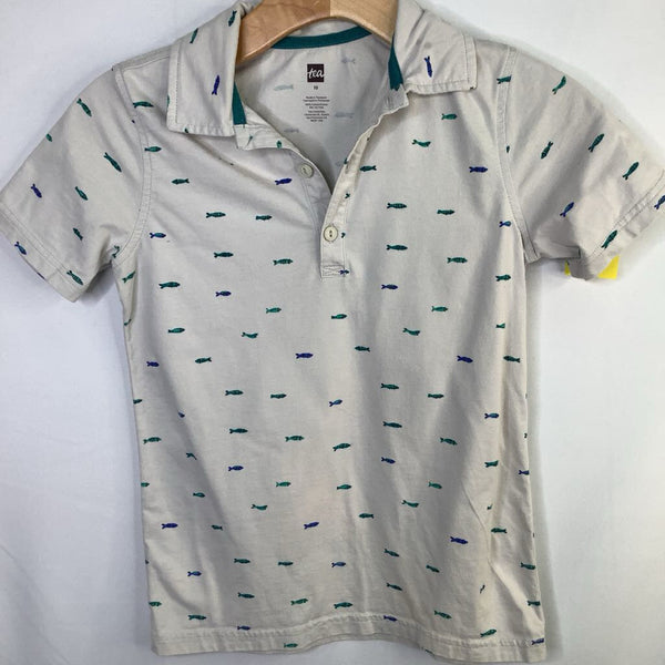 Size 10: Tea Gray/Blue/Green Fish Polo Shirt