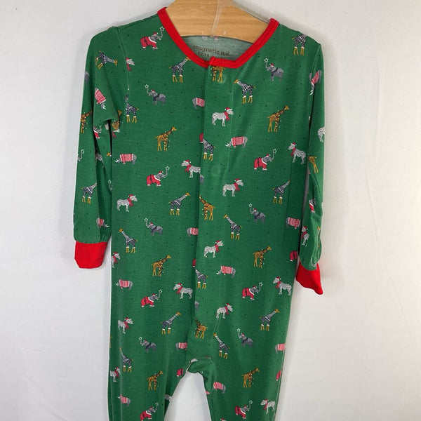 Size 12-18m: MagneticMe Green/Multi Winter Animals Bamboo 1pc Holiday PJs