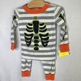 Size 2 (85): Hanna Andersson Gray/White/Multi Stripes/Skeleton Organic Cotton 2pc PJs