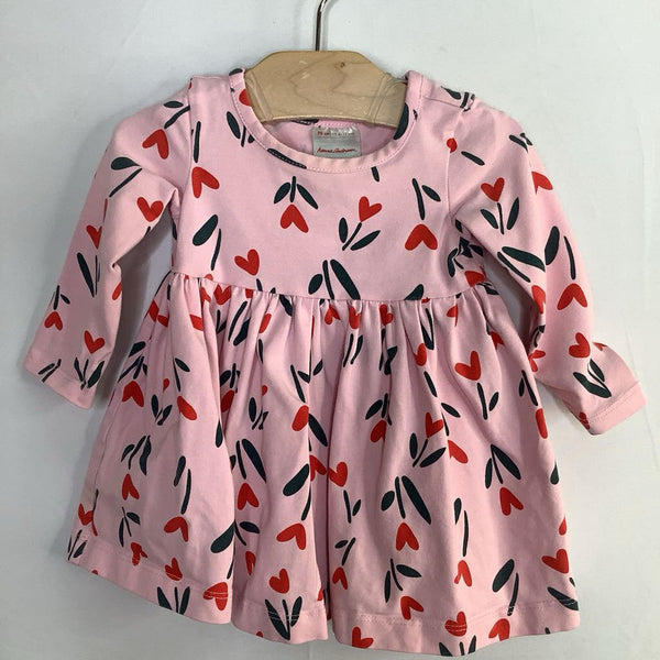 Size 6-12m (70): Hanna Andersson Pink/Red/Green Heart Floral Long Sleeve Dress