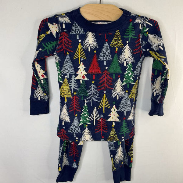 Size 2 (85): Hanna Andersson Navy/Colorful Trees Organic Cotton 2pc Holiday PJs