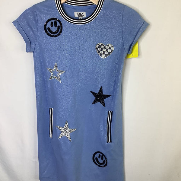 Size 10-12: MIA Blue/Black/Silver Sparkle Applique Dress NEW w/ Tags