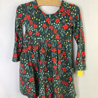 Size 3 (90): Hanna Andersson Green/Red/Yellow Floral Long Sleeve Pocket Dress REDUCED