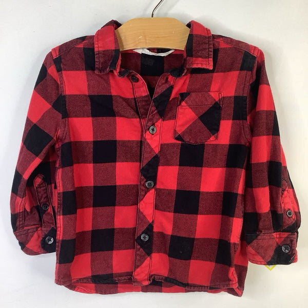 Size 18-24m: H&M Red/Black Plaid Flannel Button-Up Shirt