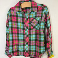 Size 5-6: LLBean Blue/Pink/Green Plaid Flannel Snap-Up Shirt