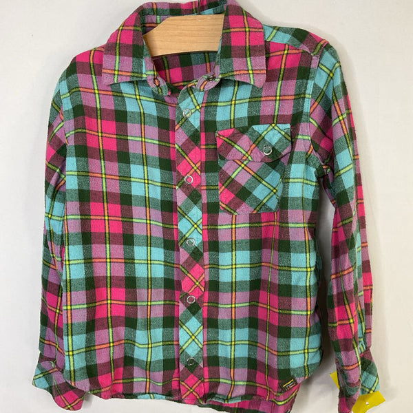 Size 5-6: LLBean Blue/Pink/Green Plaid Flannel Snap-Up Shirt