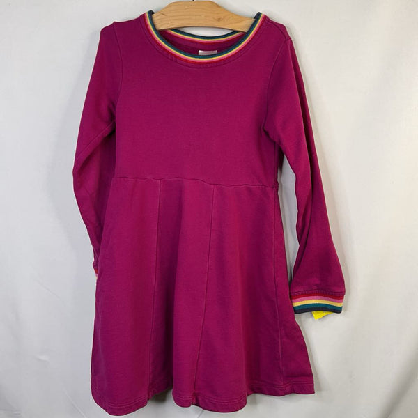 Size 6-7 (120):Hanna Andersson Purple/Rainbow Trim Long Sleeve Sweatshirt Dress