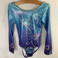 Size 6-8: Blue/Purple Shimmer Rhinestone Long Sleeve Leotard