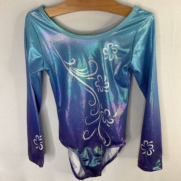 Size 6-8: Blue/Purple Shimmer Rhinestone Long Sleeve Leotard