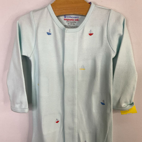 Size 6-9m: Magnetic Me Blue/Multi Sailboats Organic Cotton Footy PJs