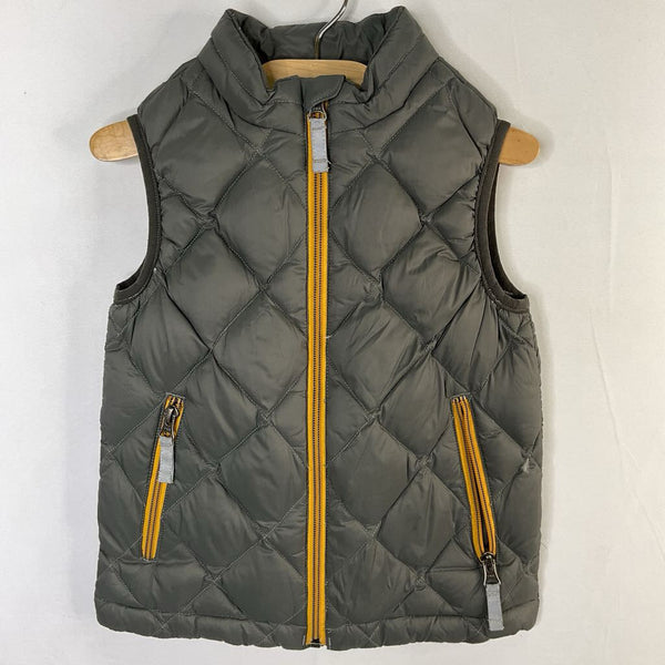 Size 5 (110): Hanna Andersson Gray/Orange Trim Quilted Down Vest