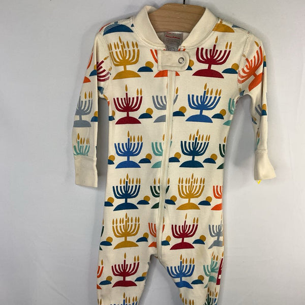 Size 6-12m (70) Hanna Andersson Cream/Colorful Menorahs Organic Cotton 1pc Zip-Up Holiday PJs