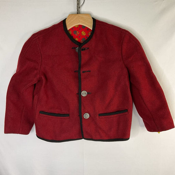 Size 7-8: Red/Black Trim Wool Jacket