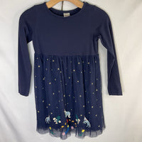 Size 8 (130): Hanna Andersson Navy/Multi Stars/Unicorn Tulle Long Sleeve Dress