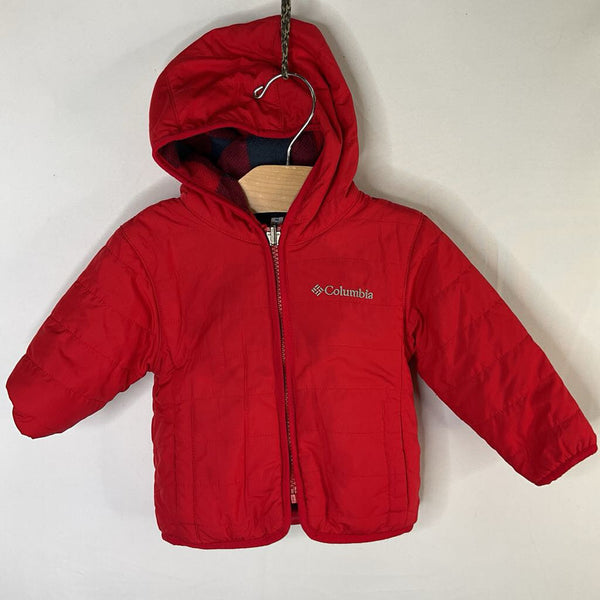 Size 3-6m: Columbia Red/Blue Plaid Double Trouble Reversible Poly/Fleece Coat