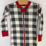 Size 3 (90): Hanna Andersson Black/White/Red Trim Plaid Organic Cotton 1pc Zip PJs