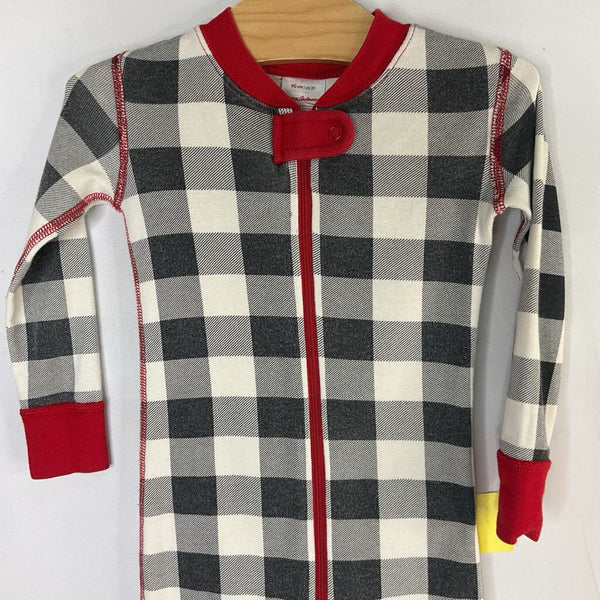 Size 3 (90): Hanna Andersson Black/White/Red Trim Plaid Organic Cotton 1pc Zip PJs