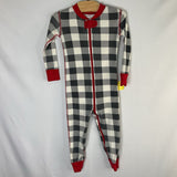 Size 3 (90): Hanna Andersson Black/White/Red Trim Plaid Organic Cotton 1pc Zip PJs