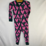 Size 3 (90): Hanna Andersson Green/Pink Hearts Organic Cotton 1pc Zip PJs