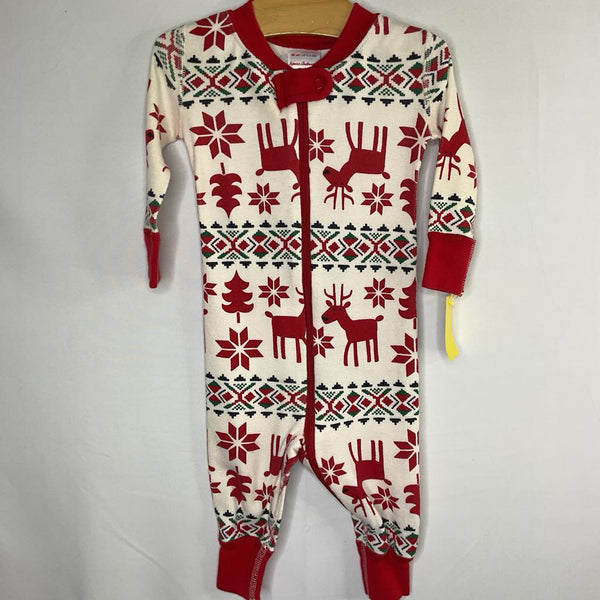 Size 3-6m (60): Hanna Andersson Red/White/Green Fair Isle Reindeer Organic Cotton 1pc Zip-Up Holiday PJs