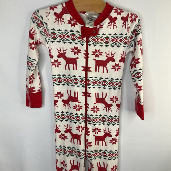 Size 3 (90): Hanna Andersson Red/White/Green Fair Isle Reindeer Organic Cotton 1pc Zip-Up Holiday PJs