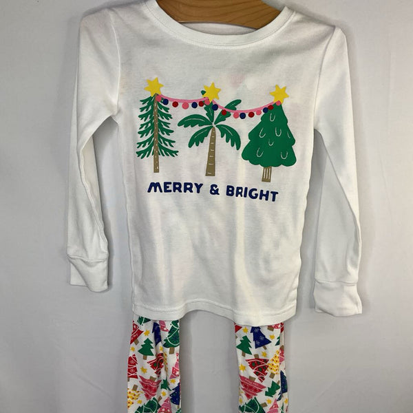 Size 4: Old Navy White/Colorful 'Merry & Bright' 2pc Holiday PJs