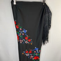Black/Colorful Embroidered Floral Shawl