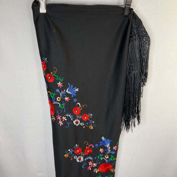Black/Colorful Embroidered Floral Shawl