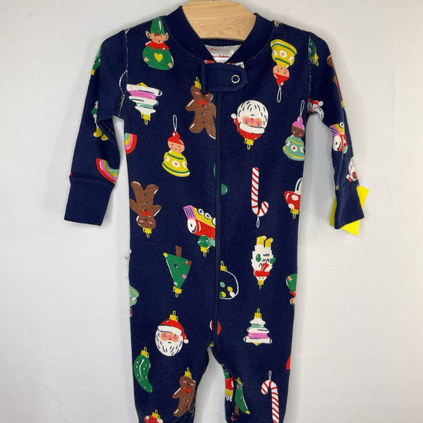 Size 3-6m (60) Hanna Andersson Navy/Colorful Ornaments Organic Cotton 1pc Zip-Up Holiday PJs