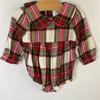 Size 3-6m (60): Hanna Andersson Red/Multi Plaid Flannel Bubble Romper
