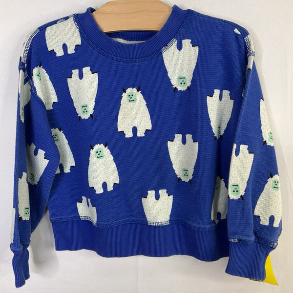 Size 3 (90): Hanna Andersson Blue/White Yeti Waffle Knit Long Sleeve Shirt