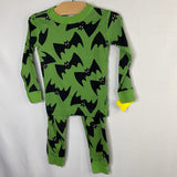 Size 3 (90): Hanna Andersson Green/Black Bats Organic Cotton 2pc PJs