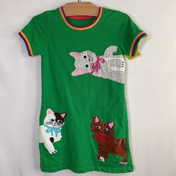 Size 4: Green/Colorful Kitties Applique Dress