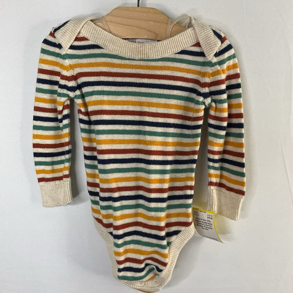 Size 6-12m (70): Hanna Andersson Cream/Colorful Striped Sweater Onesie