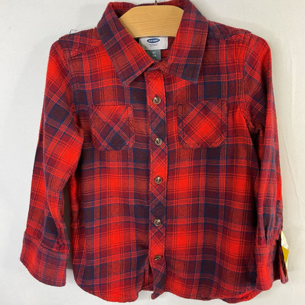 Size 4: Old Navy Red/Blue Plaid Flannel Button-Up Shirt