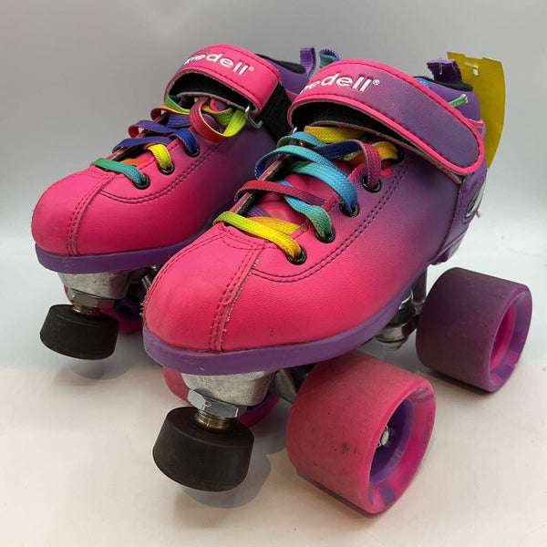 Size 1Y: Riedell Purple/Pink Velcro/Lace Roller Skates