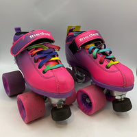 Size 1Y: Riedell Purple/Pink Velcro/Lace Roller Skates