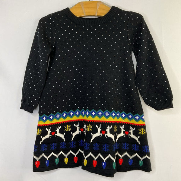 Size 18-24m (80): Hanna Andersson Black/Multi Reindeer Holiday Sweater Dress