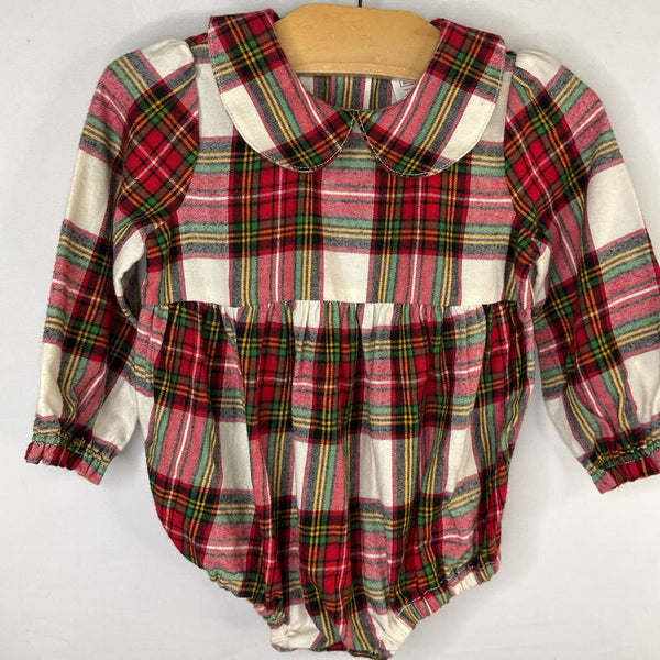 Size 18-24m (80): Hanna Andersson White/Red/Green Plaid Flannel Collared Onesie