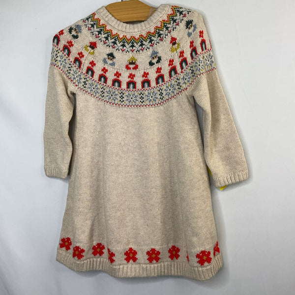Size 2 (85): Hanna Andersson Beige/Multi Gnomes Holiday Sweater Dress