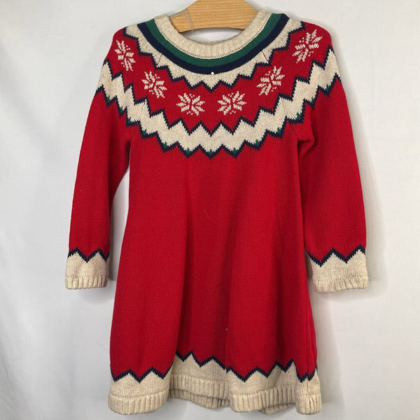 Size 3 (90): Hanna Andersson Red/Multi Snowflakes Holiday Sweater Dress