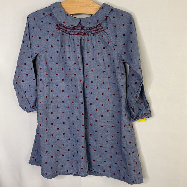 Size 2-3: Boden Blue/Red Dots Chambray Long Sleeve Dress