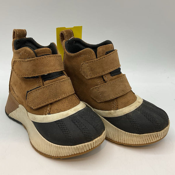 Size 9: Sorel Brown/Black Velcro Strap Snow Boots
