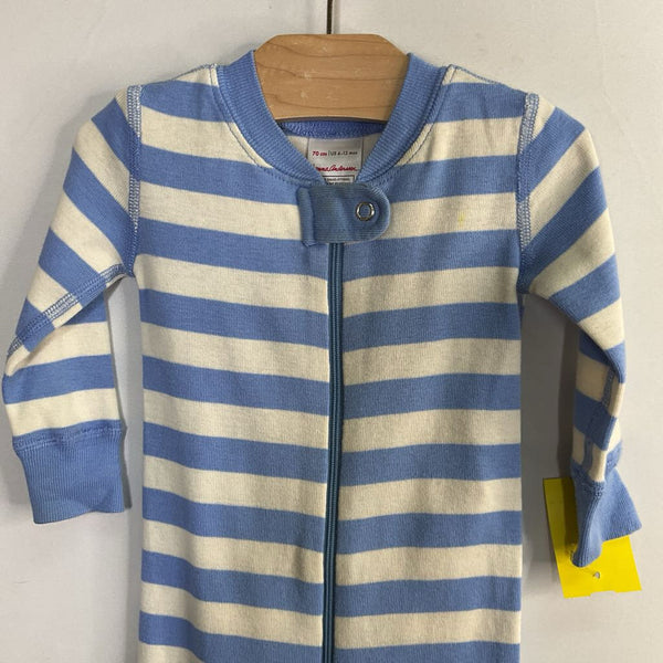 Size 6-12m (70) Hanna Andersson Blue/White Striped Organic Cotton 1pc Zip PJs