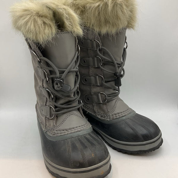 Size 3Y: Sorel Gray/Black Faux Fur Lined Toggle Snow Boots