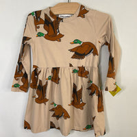 Size 3-4: Mini Rodini Brown/Green Duck Unicorns Long Sleeve Dress