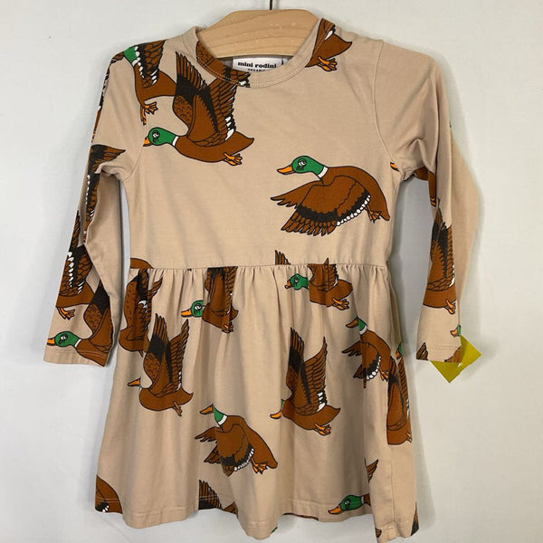 Size 3-4: Mini Rodini Brown/Green Duck Unicorns Long Sleeve Dress