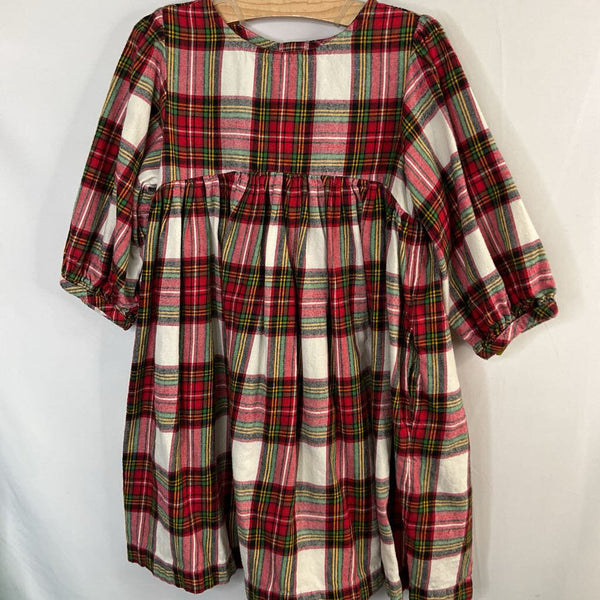 Size 6-7 (120): Hanna Andersson Red/White/Green Plaid Flannel Long Sleeve Dress